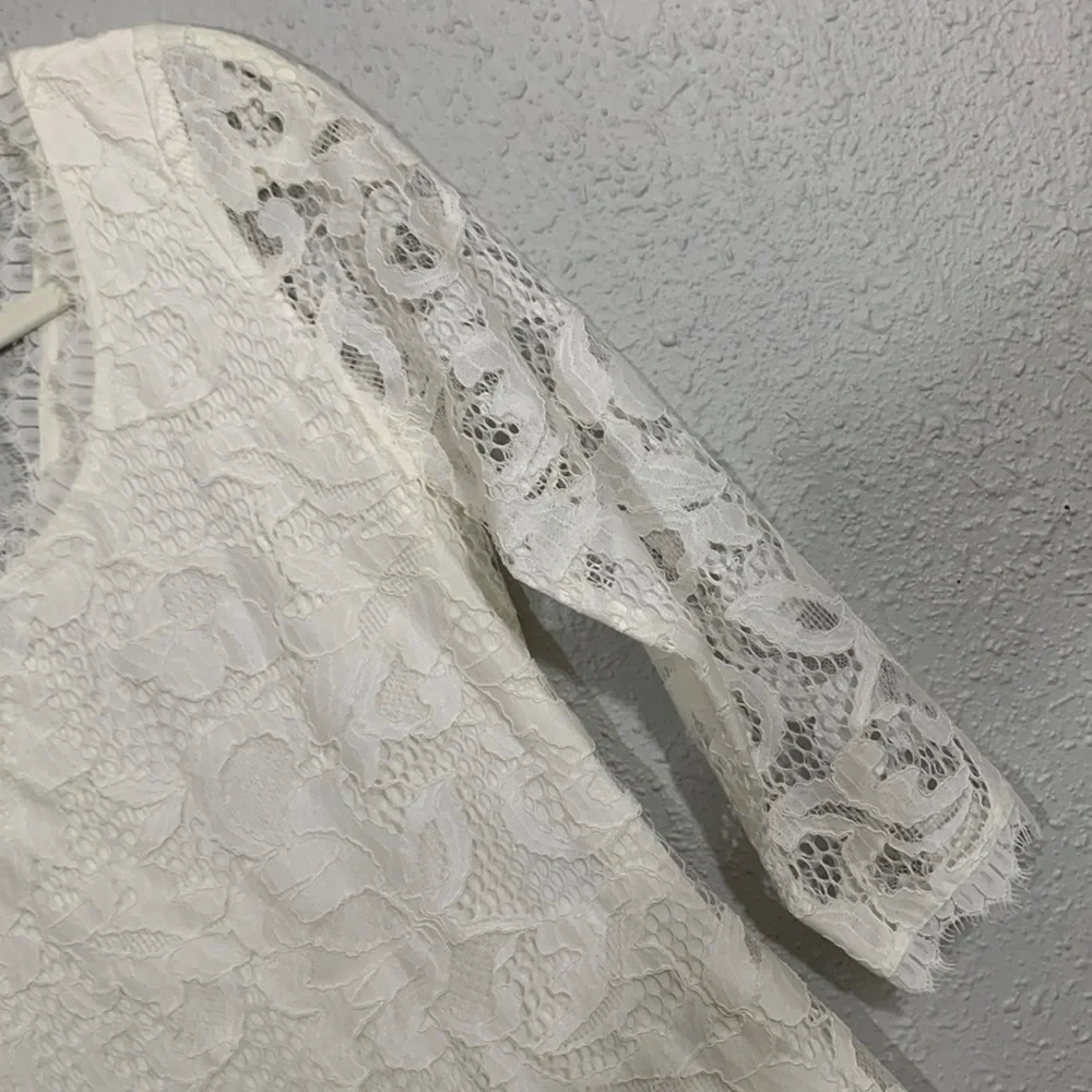 'Diane Von Furstenberg Zarita' Lace White Sheath 3/4 Sleeve Dress size 4